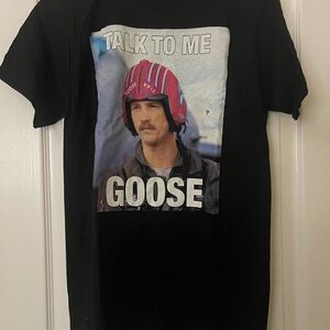 Black Graphic Tee with 'Talk to Me Goose' Design